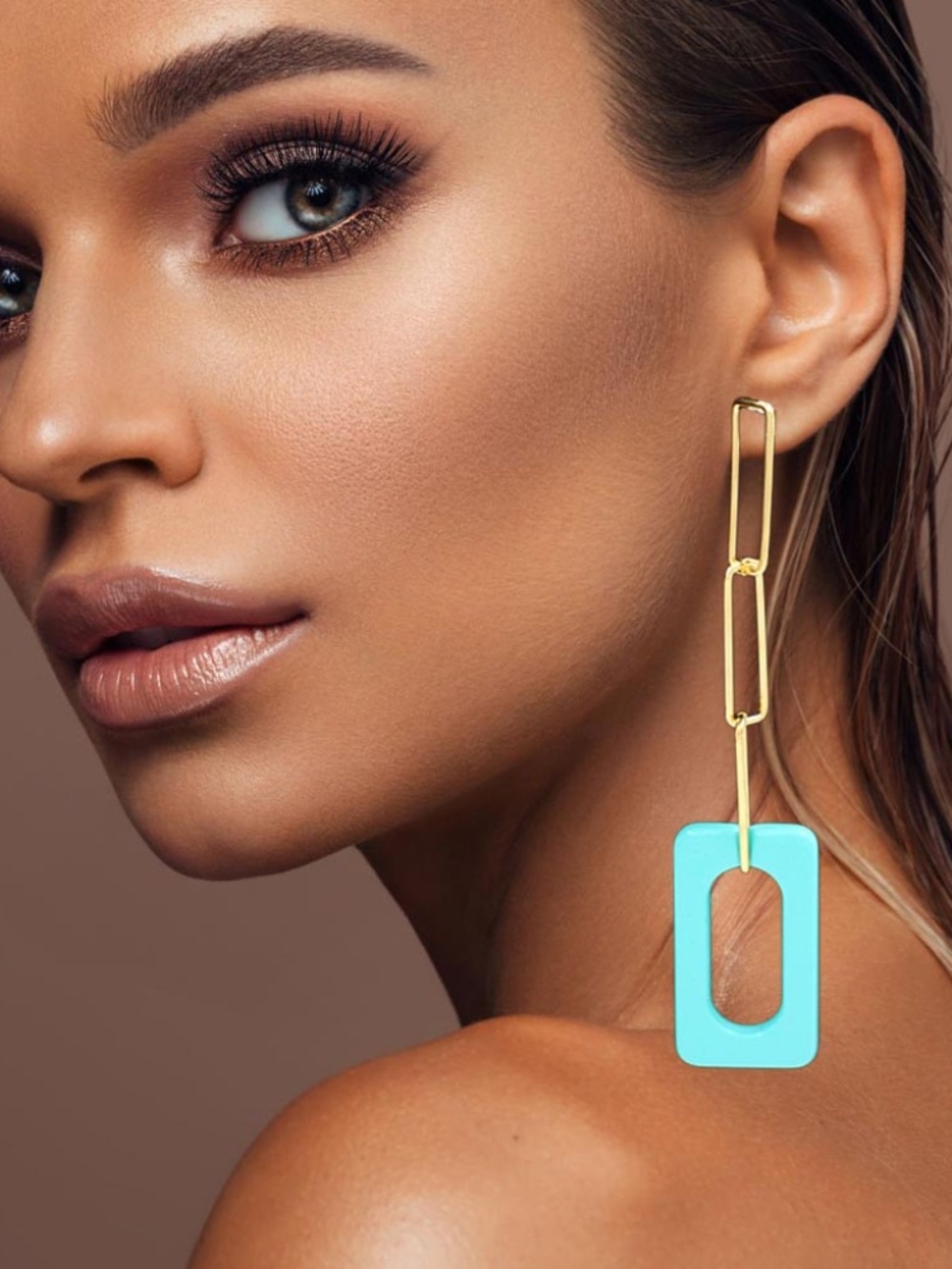 4" Stunning Lucite Aqua Blue Earrings
